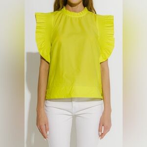 English Factory Lime Ruffle Sleeve Blouse